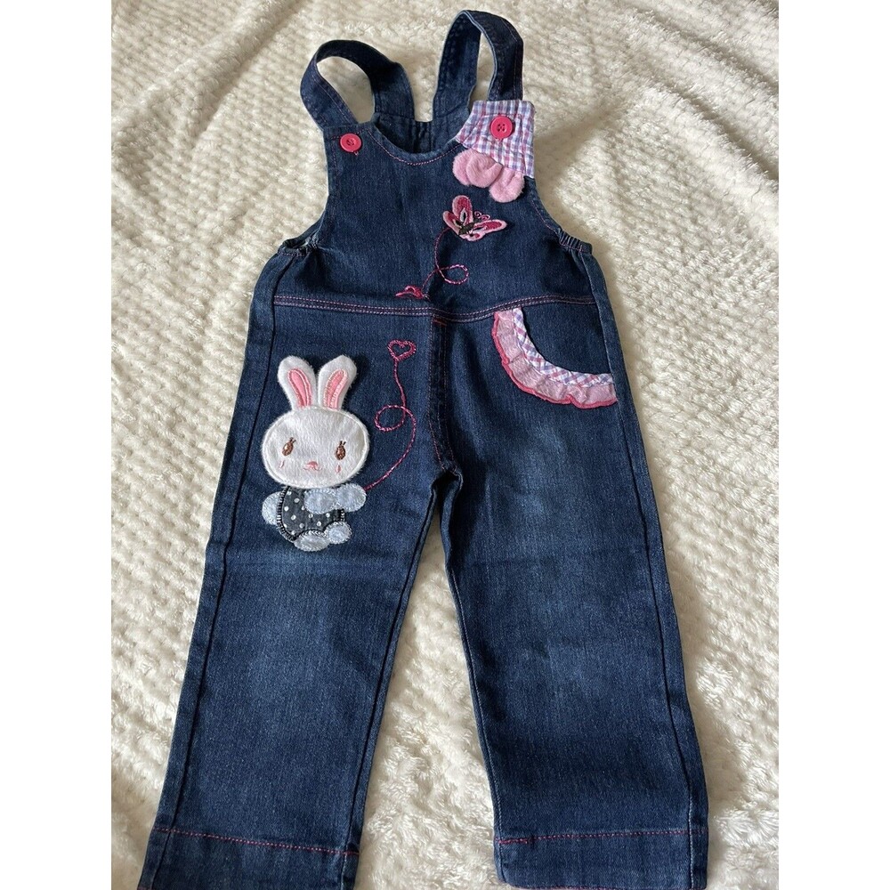 (P1) Brand New PatPat Girls 9-12m Blue With bunny Overalls